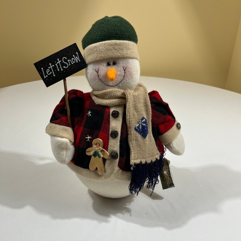 Snowman Plush Decor Red Buffalo Plaid Let It Snow Sign Christmas Decoration
